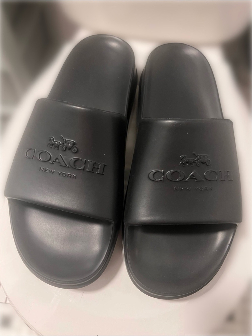 Coach Black Slide Sandals for Men with platform sole